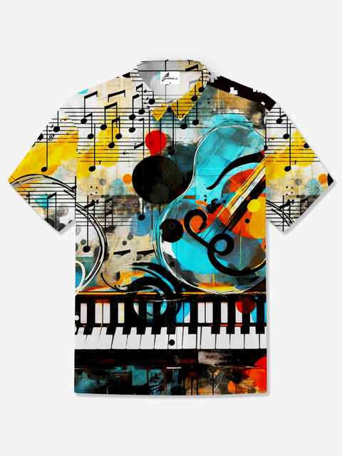 Moisture-wicking Abstract Art Music Chest Pocket Hawaiian Shirt