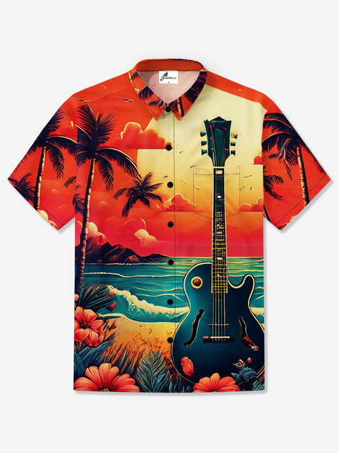 Moisture-wicking Beach Music Chest Pocket Hawaiian Shirt
