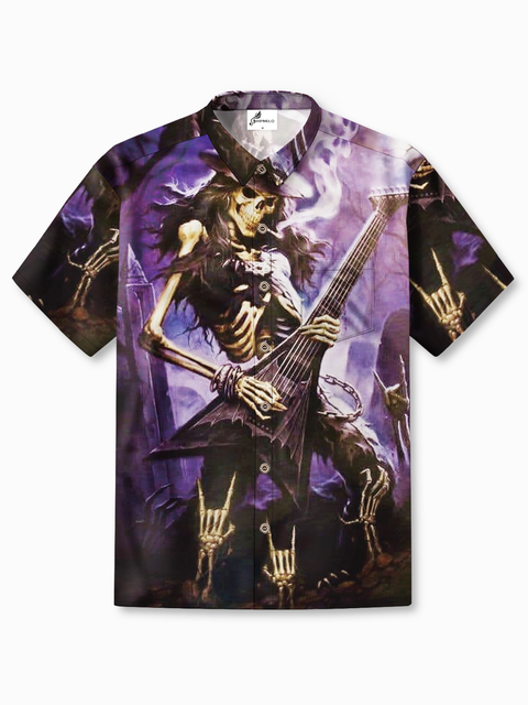 Rock Punk Skeleton Guitar Funky Shirt Made of Moisture-wicking Fabric