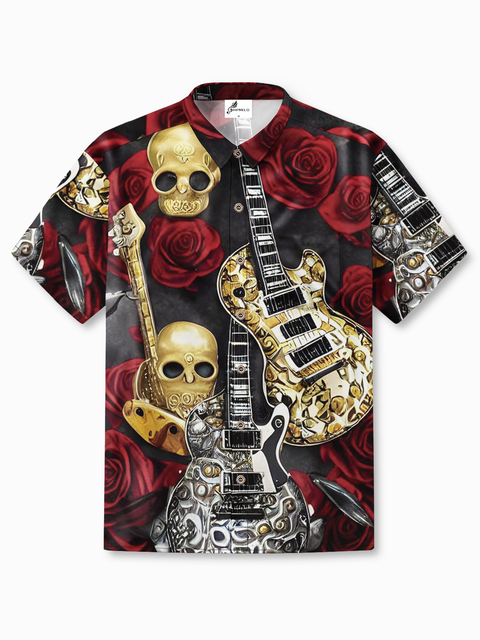Rock Punk Skeleton Rose Guitar Funky Shirt Made of Moisture-wicking Fabric